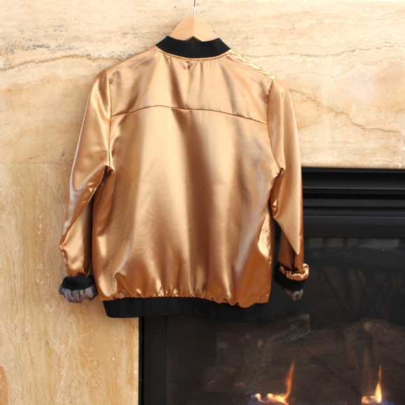 Gold Satin Don't Ask Why Bomber - Picture 2 of 3